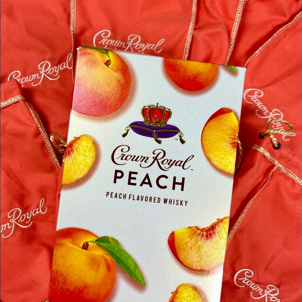 Lot of 6 750mL Orange Felt Crown Royal Peach Whisky Drawstring Bags & Box Crafts